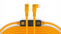 TETHER TOOLS Cables / Cords / Remotes | USB-C to USB-C 31' (9.4m) Straight to Right Angle Cable Orange
